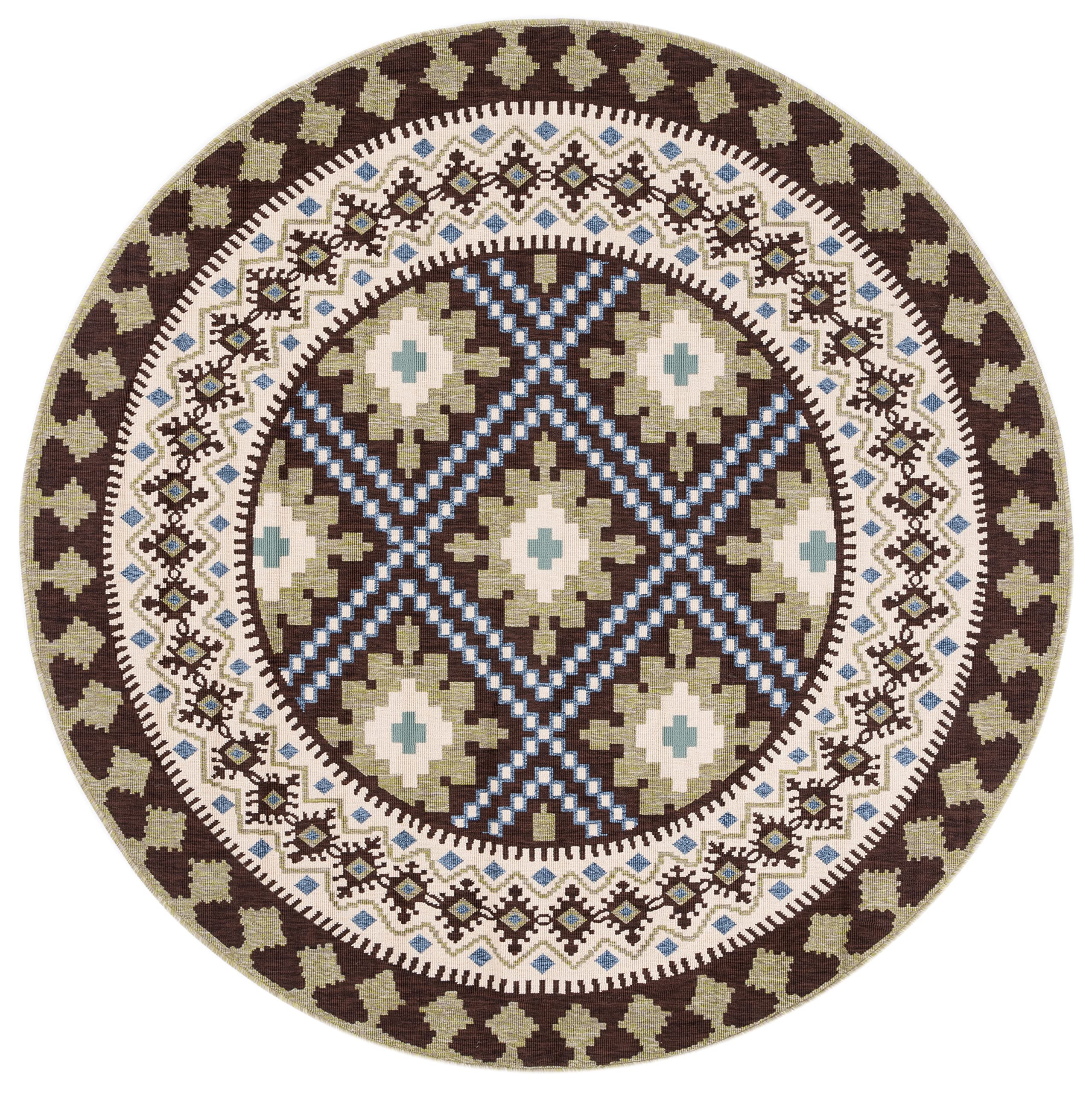 Safavieh Veranda Collection 6'7' Round Chocolate/Green Ver099 Boho Floral Indoor/Outdoor Non-Shedding Easy Cleaning Patio Backyard Porch Deck Mudroom Area Rug